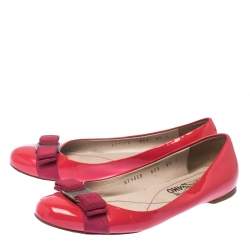 Salvatore Ferragamo Pink Patent Leather Vara Bow Ballet Flats Size 37