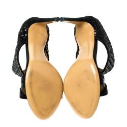 مملوكة مسبقًا Salvatore Ferragamo Black Sequins and Satin Vara Bow Ankle Strap Sandals Size 38.5