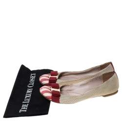 Pre Owned Salvatore Ferragamo Multicolor Fabric Varina Bow Ballet Flats Size 38.5