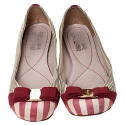 Pre Owned Salvatore Ferragamo Multicolor Fabric Varina Bow Ballet Flats Size 38.5