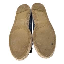 مملوكة مسبقًا Salvatore Ferragamo Blue Printed Suede Mandy Vara Bow Espadrille Flats Size 38.5