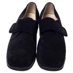 Salvatore Ferragamo Black Suede Velcro Strap Flats Size 37.5