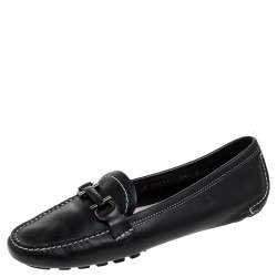 Salvatore Ferragamo Black Leather Gancio Bit Loafers Size 37