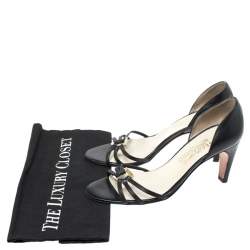 Salvatore Ferragamo Black Leather Strappy Gancini Logo Sandals Size 38.5