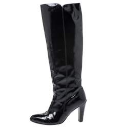 Pre Owned Salvatore Ferragamo Black Patent Leather Knee Length Boots Size 38