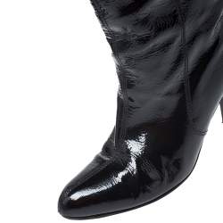 Pre Owned Salvatore Ferragamo Black Patent Leather Knee Length Boots Size 38
