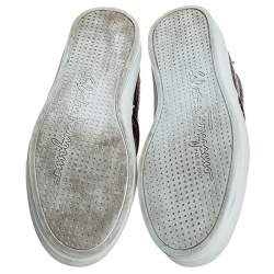 Pre Owned Salvatore Ferragamo Burgundy Croc And Ostrich Embossed Leather Pacau Slip On Sneakers Size 38.5