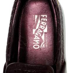 Pre Owned Salvatore Ferragamo Burgundy Croc And Ostrich Embossed Leather Pacau Slip On Sneakers Size 38.5