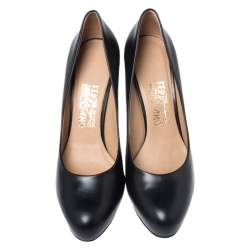 Pre Owned Salvatore Ferragamo Black Leather Leo Platform Pumps Size 39