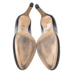 Pre Owned Salvatore Ferragamo Black Leather Leo Platform Pumps Size 39