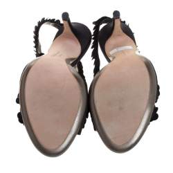 Salvatore Ferragamo Black Satin and Sequins Lucente Sandals Size 38.5