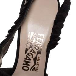 Salvatore Ferragamo Black Satin and Sequins Lucente Sandals Size 38.5