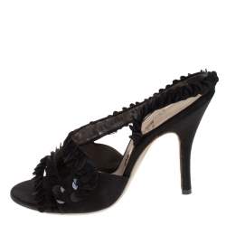 Salvatore Ferragamo Black Satin and Sequins Lucente Sandals Size 38.5