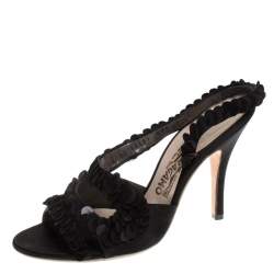Salvatore Ferragamo Black Satin and Sequins Lucente Sandals Size 38.5