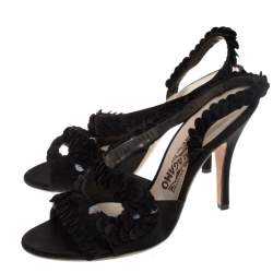 Salvatore Ferragamo Black Satin and Sequins Lucente Sandals Size 38.5
