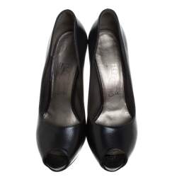 Pre Owned Salvatore Ferragamo Black Leather Fiordaliso Peep Toe Platform Pumps Size 38.5
