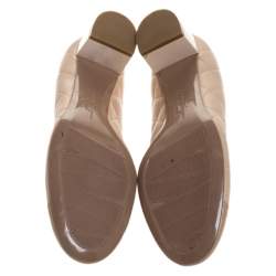 Pre Owned Salvatore Ferragamo Beige My Quilted Leather Bow Block Heel Pumps Size 40.5