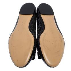 مملوكة مسبقًا Salvatore Ferragamo Black Lazer Cut Patent Leather Vara Bow Flats Size 40