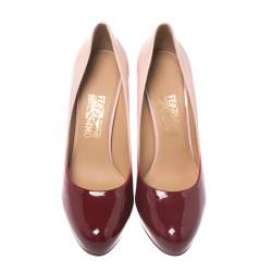 Pre Owned حذاء كعب عالي سالفاتوري فيراغامو جلد لامع أومبريه وردي/ أحمر مقاس 40