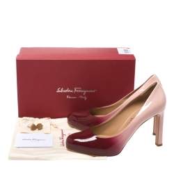 Pre Owned حذاء كعب عالي سالفاتوري فيراغامو جلد لامع أومبريه وردي/ أحمر مقاس 40