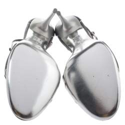 Salvatore Ferragamo Grey/Silver Glitter Lizard Buckle Detail Open Toe Sandals Size 39