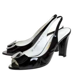 Pre Owned صندل سالفاتوري فيراغامو جلد أسود لامع مقدمة مفتوحة بحزام للكاحل مقاس 41