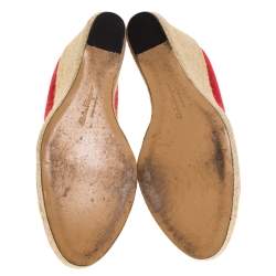 Pre Owned حذاء كعب عالي سالفاتوري فيراغامو نعل سميك كعب روكي إسبادريل بيرني سويدي أحمر مقاس 40