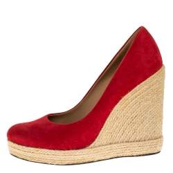 Pre Owned حذاء كعب عالي سالفاتوري فيراغامو نعل سميك كعب روكي إسبادريل بيرني سويدي أحمر مقاس 40