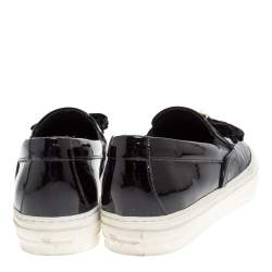 Pre Owned Salvatore Ferragamo Black Patent Leather Bow Slip On Sneakers Size 36.5