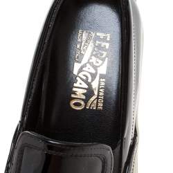 Pre Owned Salvatore Ferragamo Black Patent Leather Bow Slip On Sneakers Size 36.5
