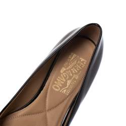 Pre Owned Salvatore Ferragamo Black Patent Leather Vara Bow Ballet Flats Size 36