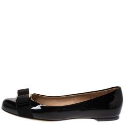 Pre Owned Salvatore Ferragamo Black Patent Leather Vara Bow Ballet Flats Size 36