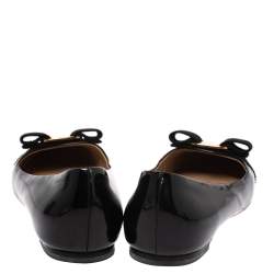 Pre Owned Salvatore Ferragamo Black Patent Leather Vara Bow Ballet Flats Size 36