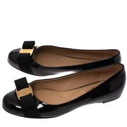 Pre Owned Salvatore Ferragamo Black Patent Leather Vara Bow Ballet Flats Size 36