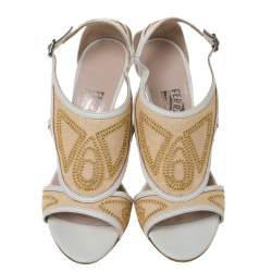 Salvatore Ferragamo Beige Canvas and Leather Maputo Sandals Size 40