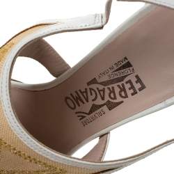 Salvatore Ferragamo Beige Canvas and Leather Maputo Sandals Size 40
