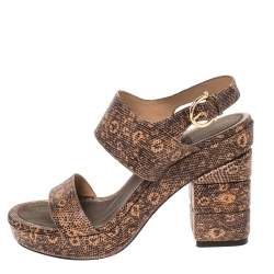 Salvatore Ferragamo Black/Peach Snakeskin Embossed Leather Madrina Platform Sandals Size 39