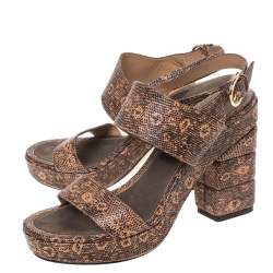 Salvatore Ferragamo Black/Peach Snakeskin Embossed Leather Madrina Platform Sandals Size 39