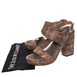 Salvatore Ferragamo Black/Peach Snakeskin Embossed Leather Madrina Platform Sandals Size 39