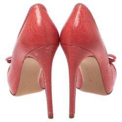 Pre Owned Salvatore Ferragamo Pink Python Embossed Leather Carla Vara Bow Pumps Size 39