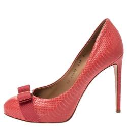 Pre Owned Salvatore Ferragamo Pink Python Embossed Leather Carla Vara Bow Pumps Size 39