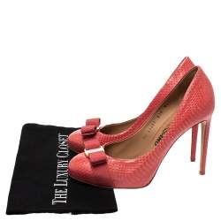 Pre Owned Salvatore Ferragamo Pink Python Embossed Leather Carla Vara Bow Pumps Size 39