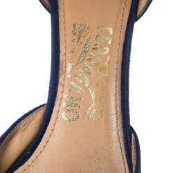 Pre Owned Salvatore Ferragamo Blue Suede Rietta Bow D'orsay Pointed Toe Sandals Size 39.5