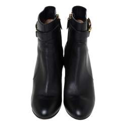 Pre Owned Salvatore Ferragamo Black Leather Gancini Lock Ankle Boots Size 38.5