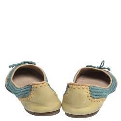 Salvatore Ferragamo Tricolor Raffia And Nubuck Leather Bow Ballet Flats Size 38.5