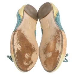 Salvatore Ferragamo Tricolor Raffia And Nubuck Leather Bow Ballet Flats Size 38.5