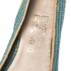 Salvatore Ferragamo Tricolor Raffia And Nubuck Leather Bow Ballet Flats Size 38.5