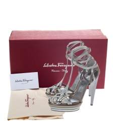 Salvatore Ferragamo Multicolor Leather T-Strap Platform Ankle Strap Sandals Size 38.5