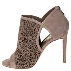 Pre Owned حذاء بوتيز للكاحل سالفاتوري فيراغامو مقدمة مفتوحة قصة لوزر جلد سويدي بيج مقاس 37.5