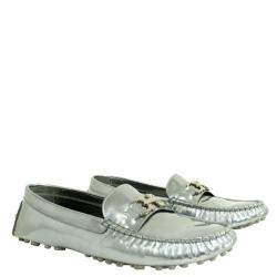 Pre Owned Salvatore Ferragamo Silver Leather   Loafers 